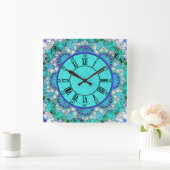 Horloge Carrée Clock bleu mandala (Maison)