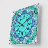 Horloge Carrée Clock bleu mandala (Angle)