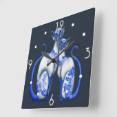 Horloge Carrée Clock Blue Willow Siamese (Angle)