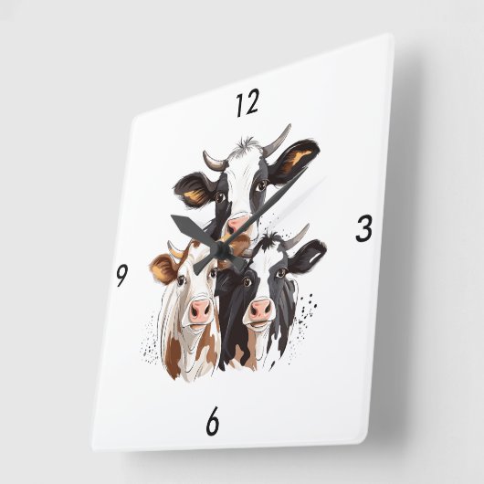 Horloge Carrée Clock Cow (Angle)