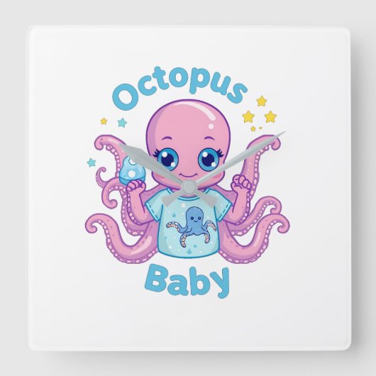 Horloge Carrée Clock Octopus Baby (Recto)