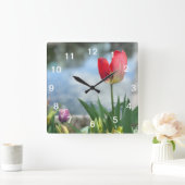 Horloge Carrée Clock Red Tulip (Maison)