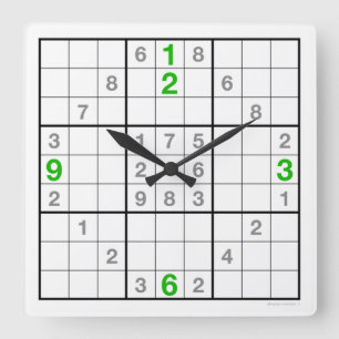 Horloge Carrée Clock sudoku with downloadable puzzle (green)
