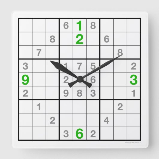 Horloge Carrée Clock sudoku with downloadable puzzle (green) (Recto)