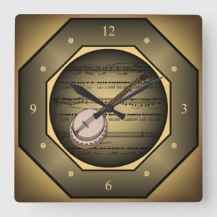 Horloge Carrée Clock-tagon ~ Banjo ~ Partition ~ Unique ~
