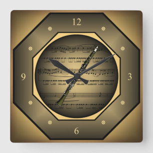 Horloge Carrée Clock-tagon ~ Clarinet ~ Sheet Music ~ Toscane ~