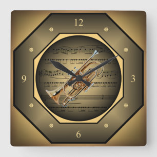 Horloge Carrée Clock-tagon ~ Cornet ~ Sheet Music ~ Unique ~
