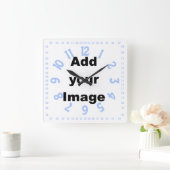 Horloge Carrée Clock template - Square numbered blue - Add Image (Maison)