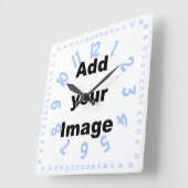 Horloge Carrée Clock template - Square numbered blue - Add Image (Angle)