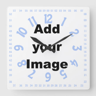 Horloge Carrée Clock template - Square numbered blue - Add Image