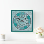 HORLOGE CARRÉE CLOCK - TURQUOISE -DESIGN - (Maison)