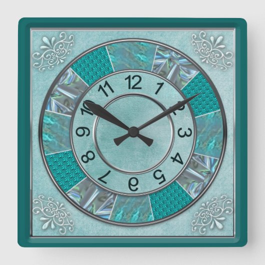 HORLOGE CARRÉE CLOCK - TURQUOISE -DESIGN - (Recto)