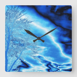 Horloge Carrée Clock Wall Blue Tree
