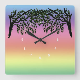 Horloge Carrée Clock - Weeping Branches and Rainbow