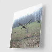Horloge Carrée Clock with mountains and cows (Angle)