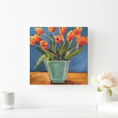 Horloge Carrée Clock with Red Orange Tulips (Maison)