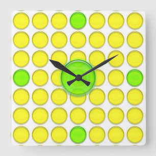 Horloge Carrée Clock - Yellow and Green Dots