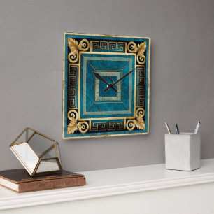 Horloge Carrée Cobalt Marbre Bleu Art Déco Floral Grec Sans Seaml