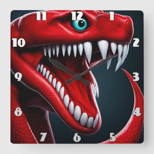 Horloge Carrée Cobra serpent avec des écailles rouges vibrantes e (Recto)