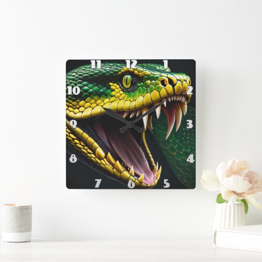 Horloge Carrée Cobra serpent avec écailles vertes et jaunes vibra (Maison)