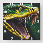 Horloge Carrée Cobra serpent avec écailles vertes et jaunes vibra (Recto)
