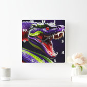 Horloge Carrée Cobra serpent avec écailles vertes et violettes vi (Maison)