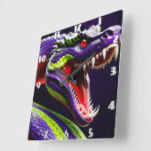 Horloge Carrée Cobra serpent avec écailles vertes et violettes vi (Angle)