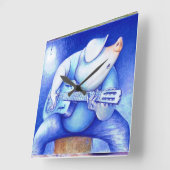 Horloge Carrée Cochon jouant guitare porte-monnaie (Angle)