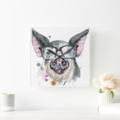 Horloge Carrée Cochon tendance (Maison)