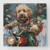Horloge Carrée Cockapoo Chien chevauchant la moto Noël (Recto)