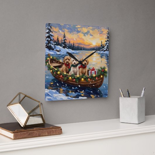 Horloge Carrée Cockapoo Noël Bateau Fêtes (Bureau)