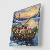 Horloge Carrée Cockapoo Noël Bateau Fêtes (Angle)