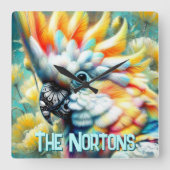 Horloge Carrée Cockatoo Bird Yellow Poppies Personalized (Recto)