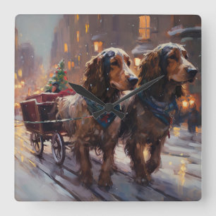Horloge Carrée Cocker Spaniel Anglais Saison des Fêtes de Noël