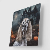 Horloge Carrée Cocker Spaniel Halloween Épouvantable (Angle)