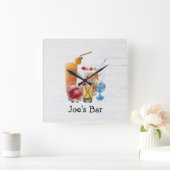 Horloge Carrée Cocktail Happy Hour On Wood (Maison)