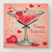 Horloge Carrée Cocktail Valentine Martini du milieu du siècle (Recto)