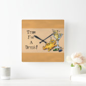 Horloge Carrée Cocktails & Kittens TIme for a Drink Gold Clock (Maison)