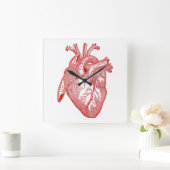 Horloge Carrée Coeur Anatomique Rouge (Maison)