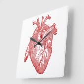 Horloge Carrée Coeur Anatomique Rouge (Angle)
