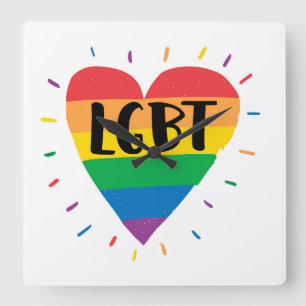Horloge Carrée Coeur arc-en-ciel LGBT