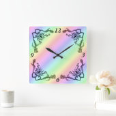 Horloge Carrée Coeur avec Fleur et Papillon (Maison)