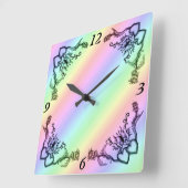 Horloge Carrée Coeur avec Fleur et Papillon (Angle)