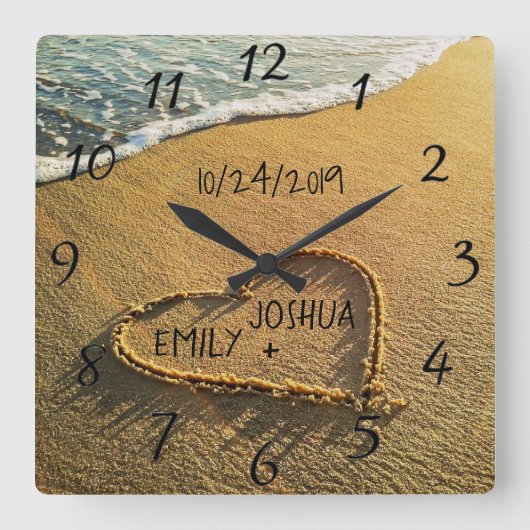 Horloge Carrée Cœur dans le rivage de la plage Vue océanique trop (Recto)