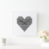 Horloge Carrée Coeur de pixel noir (Maison)