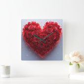 Horloge Carrée Coeur de roses rouges (Maison)