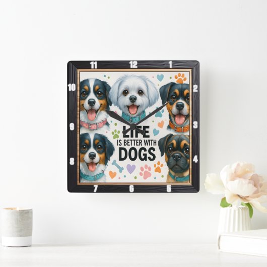 Horloge Carrée Coeur des cordes de chiens (Maison)