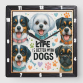 Horloge Carrée Coeur des cordes de chiens (Recto)