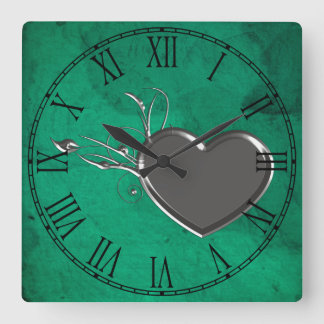 Horloge Carrée Coeur métallique Steampunk