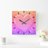 Horloge Carrée Coeur rose (Maison)